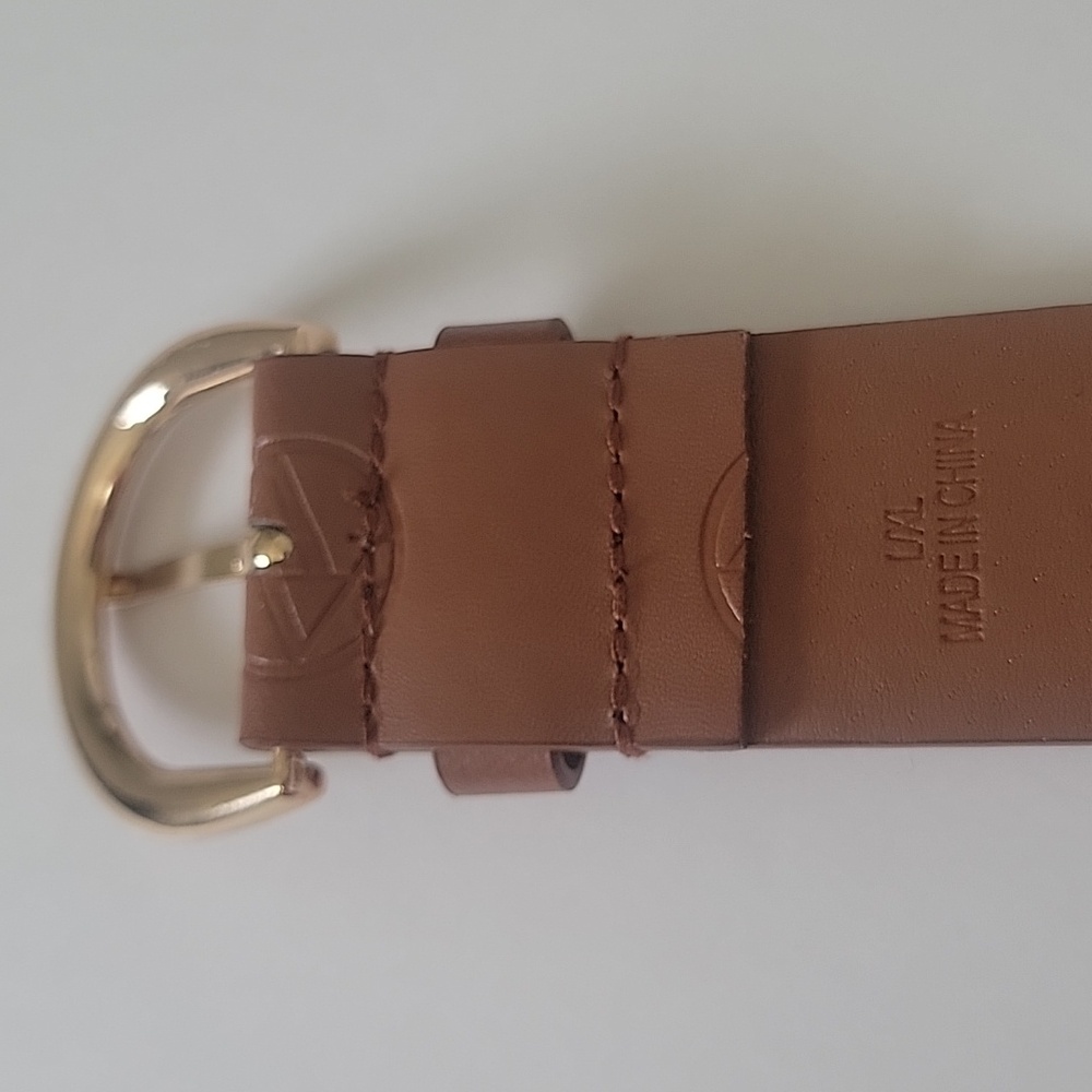 Adrienne Vittadini AV Signature Logo Brown Belt With Polished Gold Buckle L/XL - Picture 9 of 9